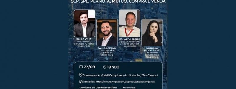 Evento: Investimento imobiliário sob medida: SCP, SPE, permuta, mútuo, compra e venda